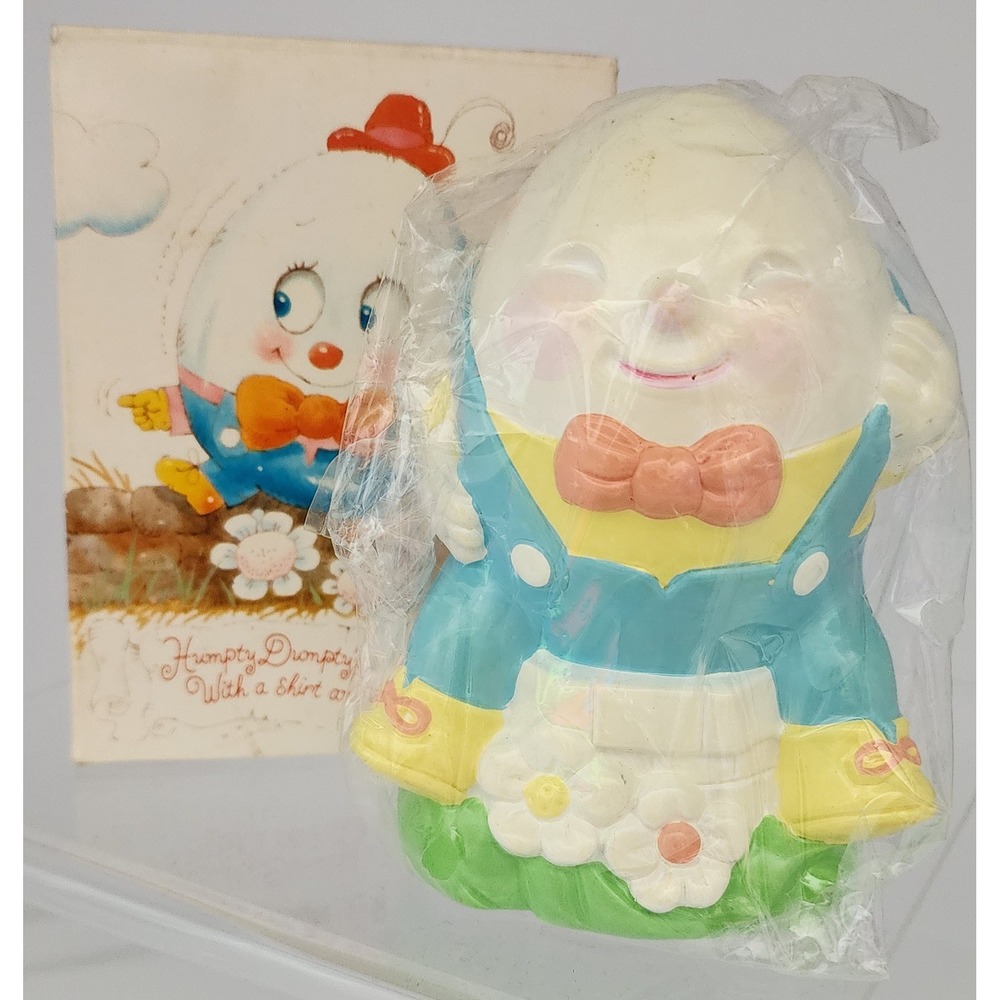 Avon Humpty Dumpty Earthenware Bank Kids OS Blue New Vintage 1982 Hand Painted